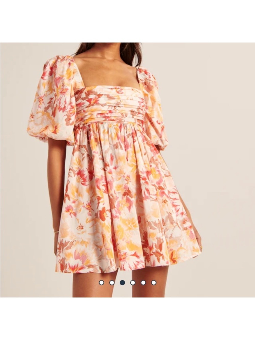 Abercrombie & Fitch Floral Puff-Sleeve Mini Dress in Blush Pink and Yellow